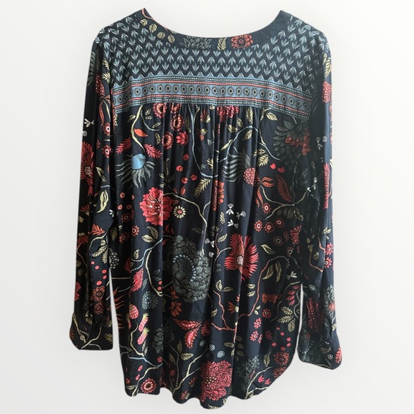 LOFT Navy Blue Floral Long Sleeve Tunic - Picture 3 of 5